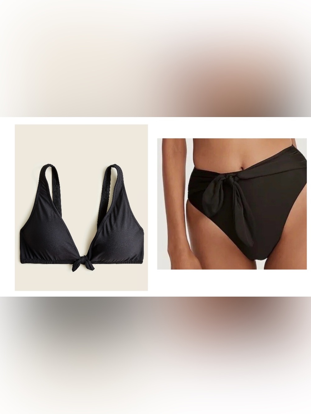 J.Crew Women’s Black Tie-Front Bikini Set - Classic Swim 2pc Set